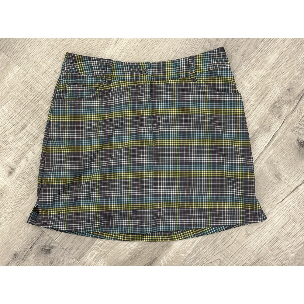 Slazenger Women's Golf Pickleball Skort  Size 2‎ Plaid Yellow Blue Gray